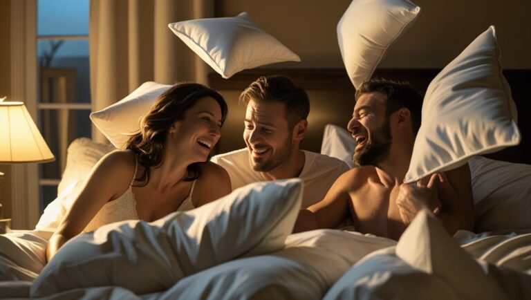 Ehemann beobachtet, wie seine Frau mit einem anderen Mann im Bett spielt
