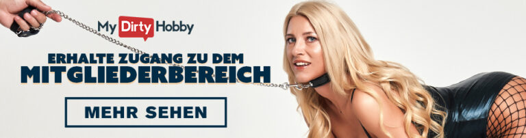 Banner zum Mitgliederbereich mit Daynia im Leder-Body an der Leine