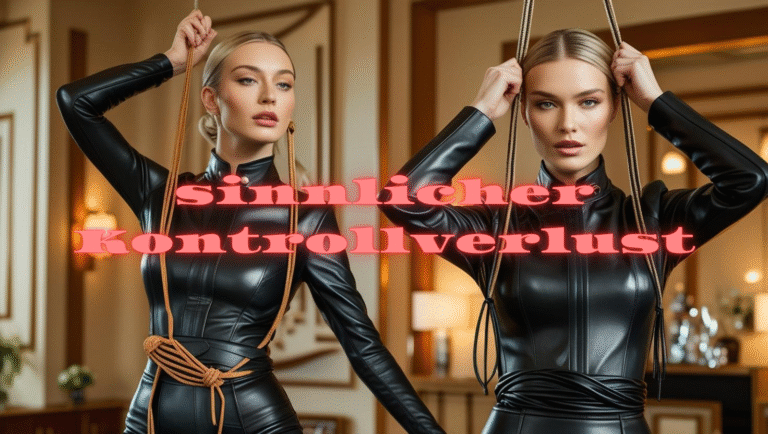 Zwei blonde Frauen in schwarzer Lederkleidung führen Bondage mit Seilen aus