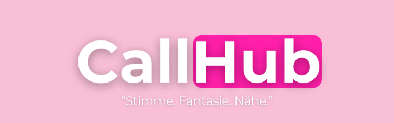 Pastellfarbener Banner in sanften Flieder- und Rosatönen mit der Aufschrift „CallHub – Stimme. Fantasie. Nähe.“ Symbol für Intimität, Kommunikation und emotionale Verbindung.