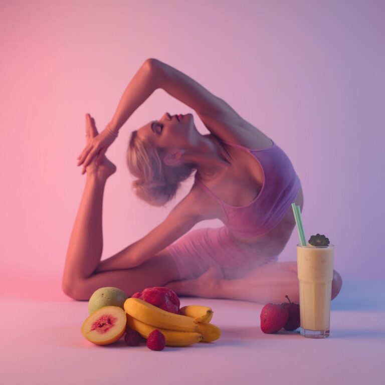 Person nach Ganzkörpertraining mit Obst & Shake – Symbol für Balance, Regeneration & Power.