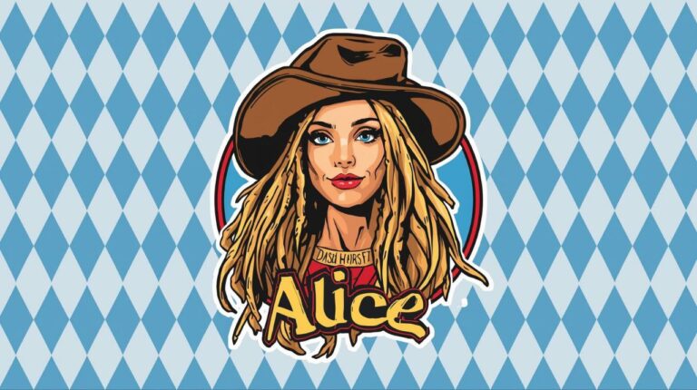 Alice, FitHub-Fitnessinstructor aus Bayern, mit blonden Dreads und Hut vor pastellfarbenem Hintergrund – Symbol für Motivation, Energie und Lebensfreude.